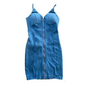 Juniors Jeans mini dress zip up padded size Small